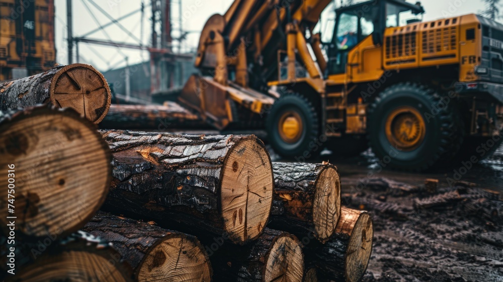 Obraz premium Large load of logs on top of a pile of dirt. Suitable for industrial and construction themes