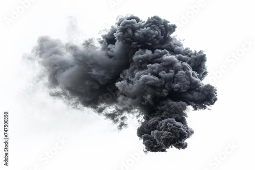 Smoke detonation with a dense black cloud High contrast isolated on a pure white background