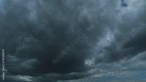 Beautiful Dark Grey Cloudy Weather. Dark Cloudscape Storm Disaster Gloomy Gray Cloud Sky.