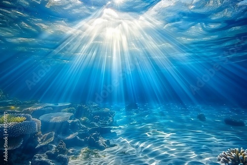 Tranquil blue ocean scene with sunlight filtering through the water Creating a peaceful underwater ambiance