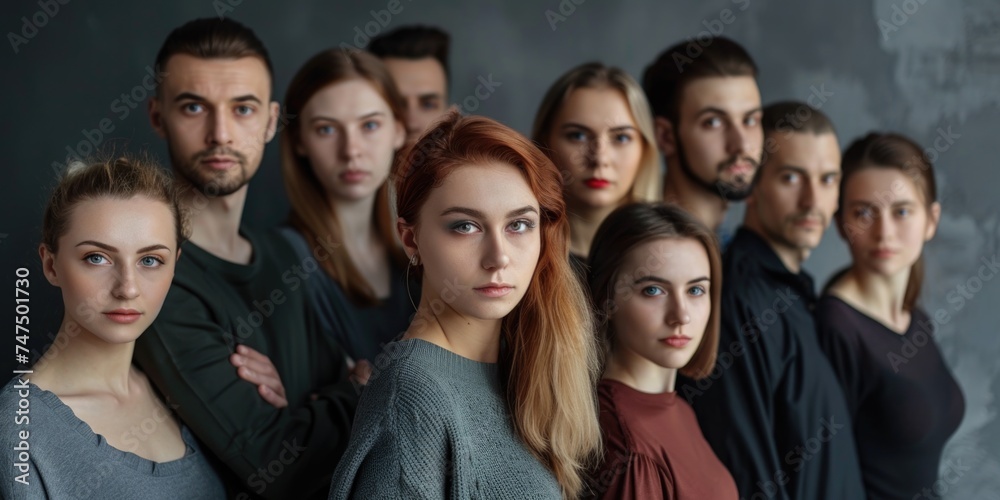 A group of people standing in front of a wall. Suitable for various concepts A group of people standing in front of a wall. Suitable for various concepts