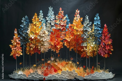 A 3D paper forest sculpture captures autumn's essence with changing leaves as the weather cools down.