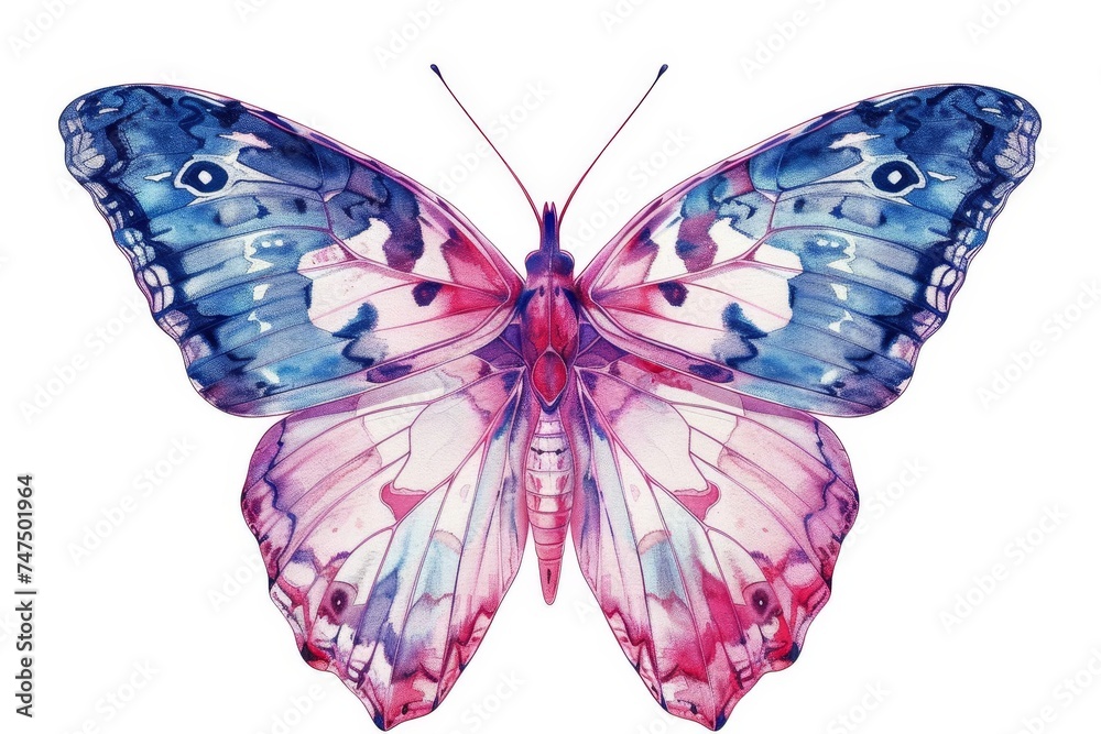Vivid butterfly illustration in pink and blue Detailed and perfect for artistic and educational uses - obrazy, fototapety, plakaty 