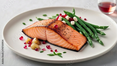 White Plate With Salmon and Green Beans
