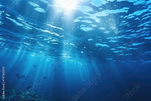 Sun shining brightly through the water's surface. Suitable for nature and underwater themes