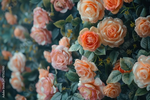 Artificial Flowers Wall for Background in vintage style. © 2D_Jungle