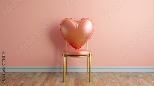 Heart-shaped chair against a peach wall