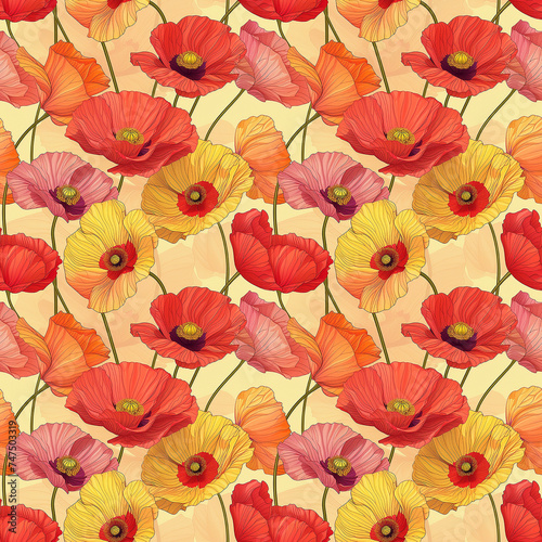 Poppy flowers seamless pattern background