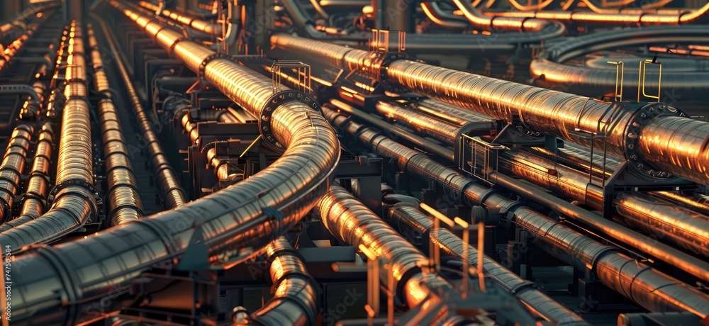 crude oil pipelines, a close up of a large group, in the style of dazzling cityscapes, fantastical machines crude oil pipelines, a close up of a large group, in the style of dazzling cityscapes, fantastical machines