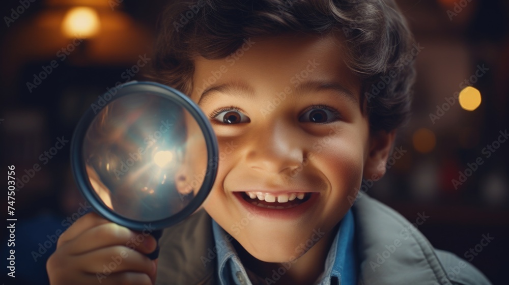 A young boy holding a magnifying glass. Suitable for educational and scientific themes A young boy holding a magnifying glass. Suitable for educational and scientific themes