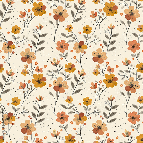 Rustic Autumn Floral Seamless Pattern.