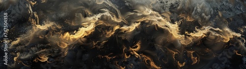 marble black iron waves smoke fire, in the style of interstellar nebulae, photo-realistic landscapes, dark gold