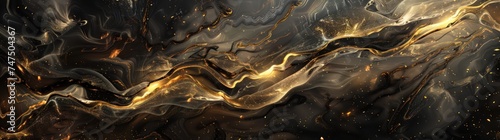 marble black iron waves smoke fire, in the style of interstellar nebulae, photo-realistic landscapes, dark gold