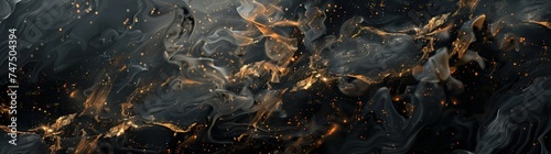 marble black iron waves smoke fire, in the style of interstellar nebulae, photo-realistic landscapes, dark gold