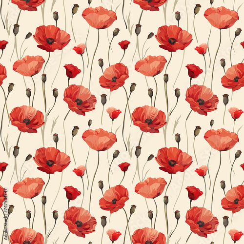 Poppy flowers seamless pattern background
