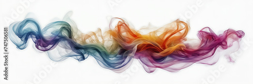 Photograph of vibrant  swirling ribbons of multicolored smoke against a stark white backdrop.