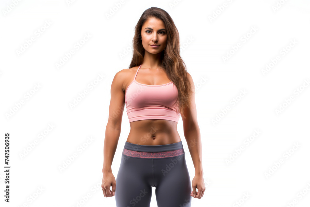 Portrait of smart woman posing for exercise isolated on white background, wearing sport shirt for workout at fitness, healthy body. Portrait of smart woman posing for exercise isolated on white background, wearing sport shirt for workout at fitness, healthy body.