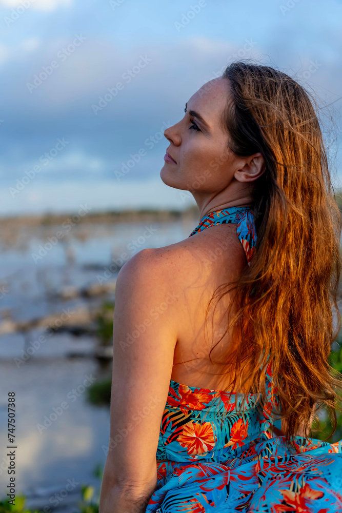 Tropical Tranquility: Radiant Beauty Strikes a Pose Amidst Lush Mexican Landscape as Yucatan Sunsets Paint the Sky Tropical Tranquility: Radiant Beauty Strikes a Pose Amidst Lush Mexican Landscape as Yucatan Sunsets Paint the Sky