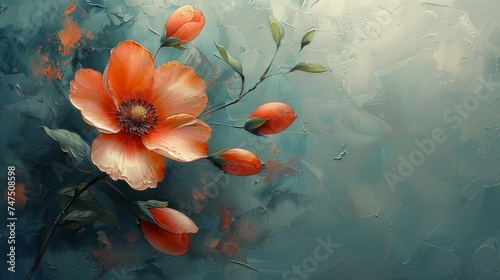 An abstract oil painting of nostalgic flowers that hangs on the wall. © Diana