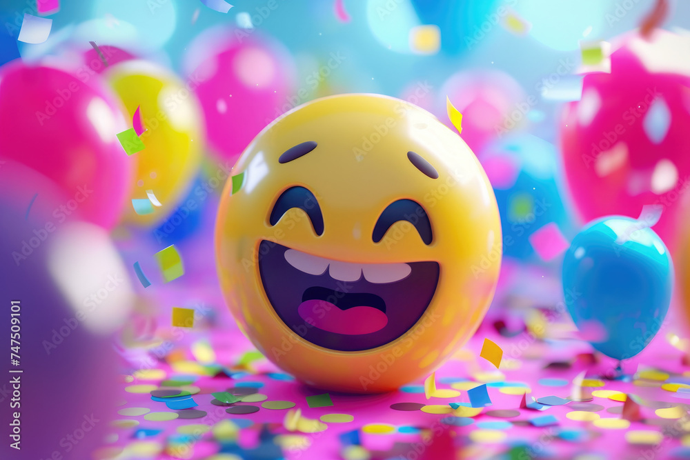 Laughing emoji face with tears of joy concept - A joyful emoji with