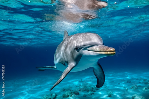 Delfine schwimmt im Meer, Unterwasser, Generative AI