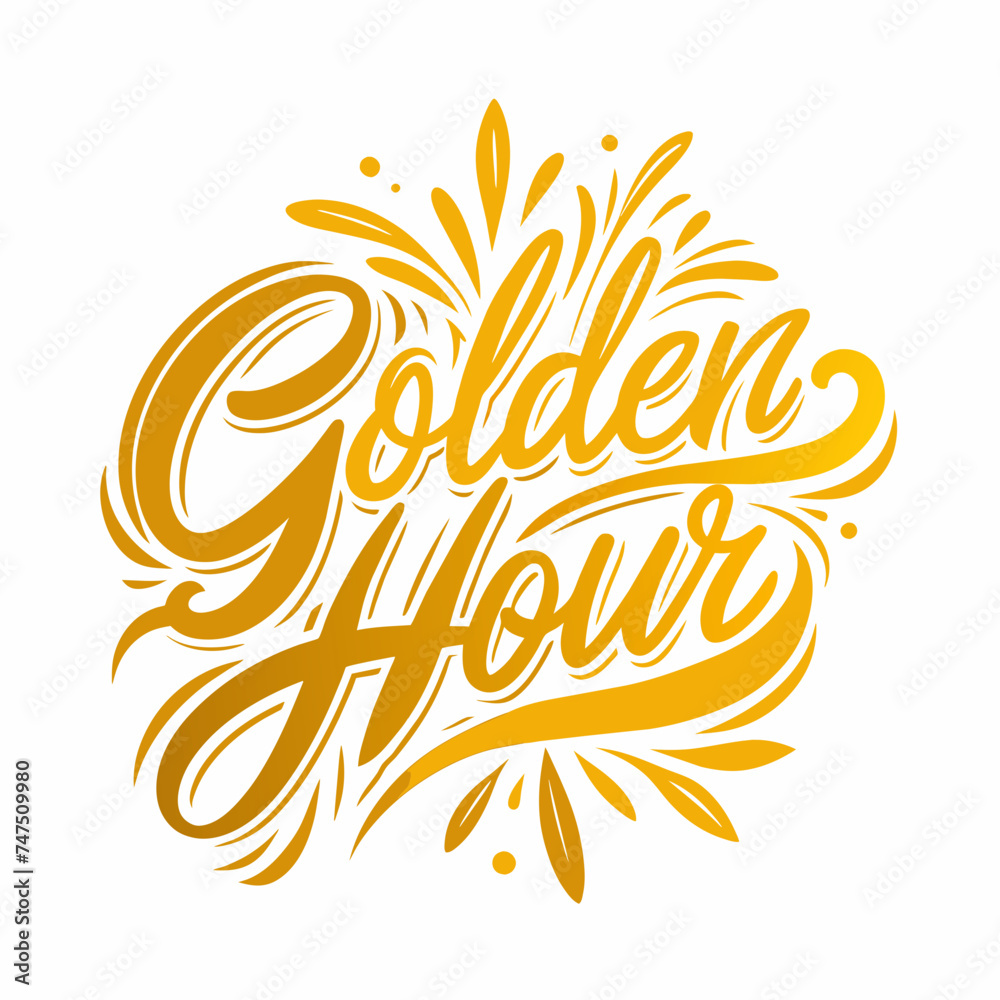 Golden Hour Handwritten Calligraphy Logo Elegant Vector Design