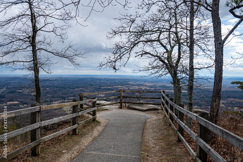 Mountain overlook with a wooden fence
