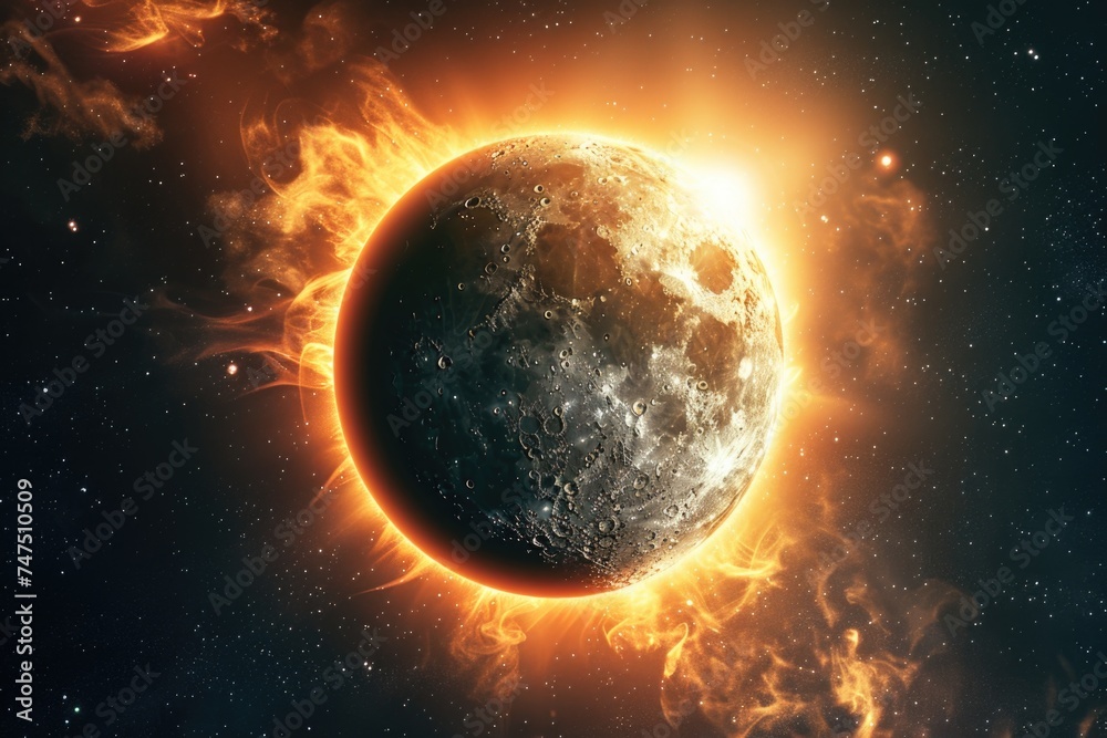 Fototapeta premium Detailed image of planet with sun in backdrop. Suitable for astronomy and space exploration concepts