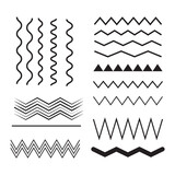 Vector zigzag lines and waves, wavy pattern. Squiggle zig zag frame with wiggle. Curvy undulate parallel borders. Design of squiggly seamless water graphic brushes. Curve sinuous stroke with sine