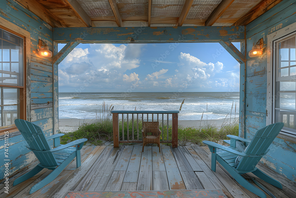 rendering of beach house and sea.
