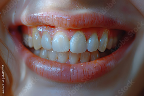Close-up of beautiful young woman's teeth. Teeth whitening concept