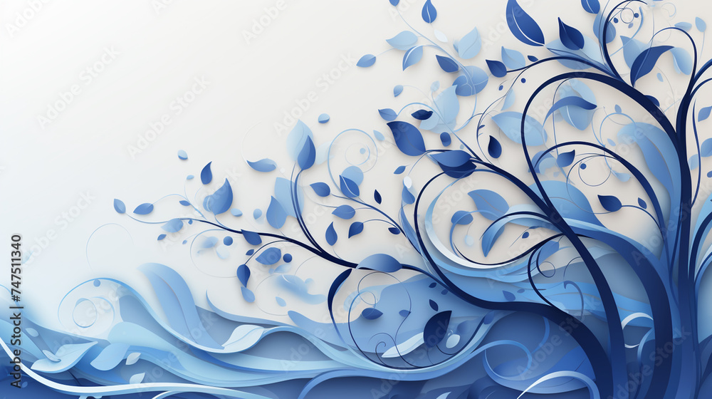 Earth Day banner or poster with trees and flowers. Background with blue elements