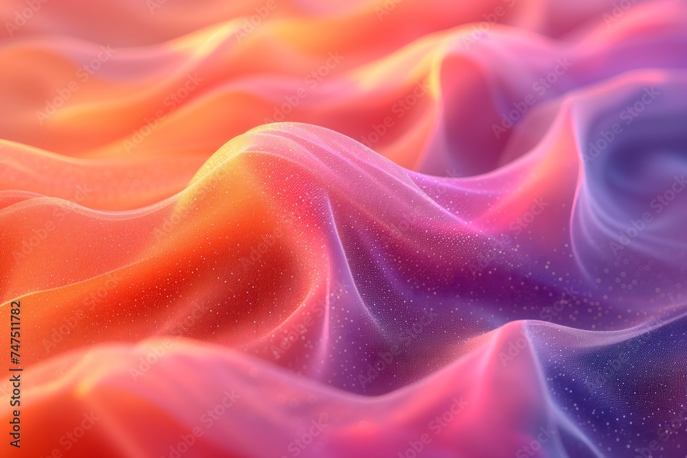 Abstract image captures the undulating beauty of silk waves in cosmic colors, with sparkling stars scattered throughout the fabric. Abstract image captures the undulating beauty of silk waves in cosmic colors, with sparkling stars scattered throughout the fabric.