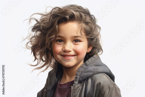 A happy little girl in a jacket smiling at the camera. Perfect for children's clothing advertisements