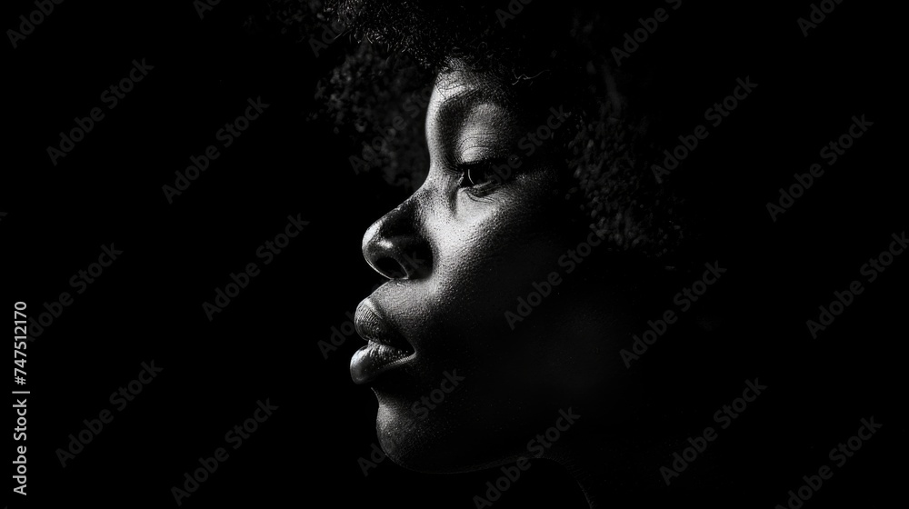 Close-up portrait of a woman's face in monochrome. Suitable for beauty and skincare concepts