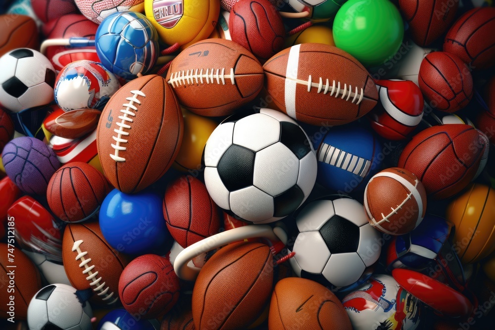 A large pile of assorted sports balls. Perfect for sports and recreation themes A large pile of assorted sports balls. Perfect for sports and recreation themes