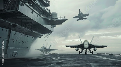 aircraft carrier warship with jet fighters onboard