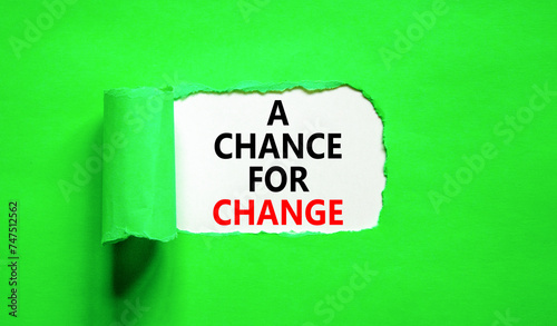 A chance for change symbol. Concept words A chance for change on beautiful white paper. Beautiful green background. Business A chance for change concept. Copy space.