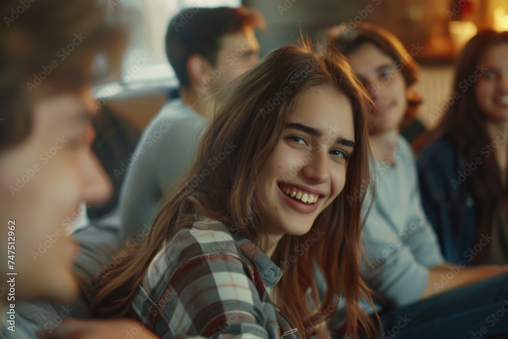 A group of young people sitting around each other. Suitable for various social gatherings A group of young people sitting around each other. Suitable for various social gatherings