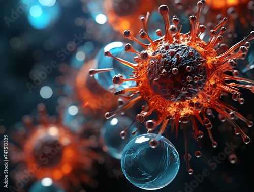 Virus cells in abstract background