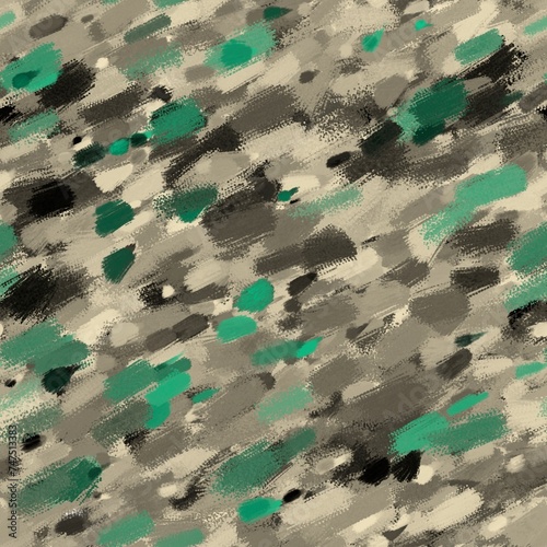 Smoky black, davy grey, sage, desert sand, dusty teal and evergreen big abstract brush strokes. Seamless  hand drawn background.