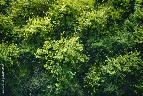 Aerial view of a dense, green forest. Suitable for nature and environment concepts