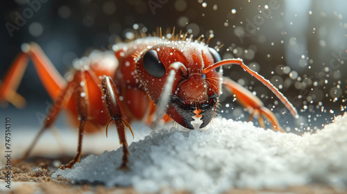 Ultra macro ant portrait shot  detailed close-up image of ant s face and trunk.