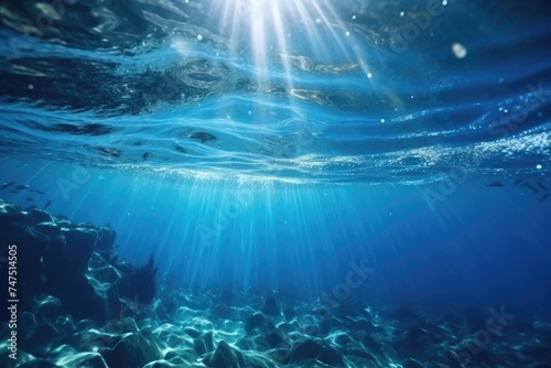 Sun shining through the water's surface, perfect for nature or underwater themes © Fotograf