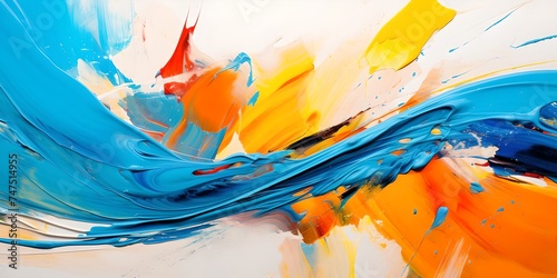 Vivid Abstract Paint Swirls in Blue, Orange, and Yellow Hues