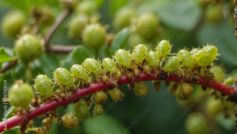 Naklejka premium A lot of aphids on a bush with berries or an apple tree