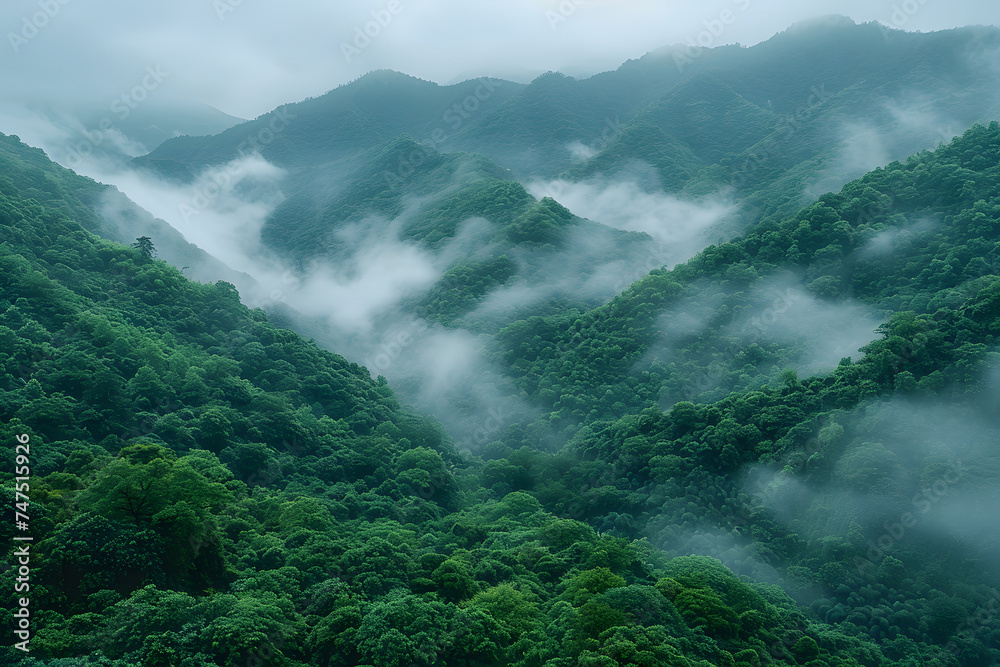 Mountain landscape with fog in the morning, Taipei, Taiwan