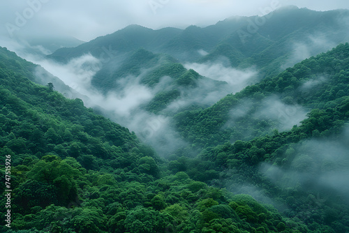 Mountain landscape with fog in the morning, Taipei, Taiwan © D