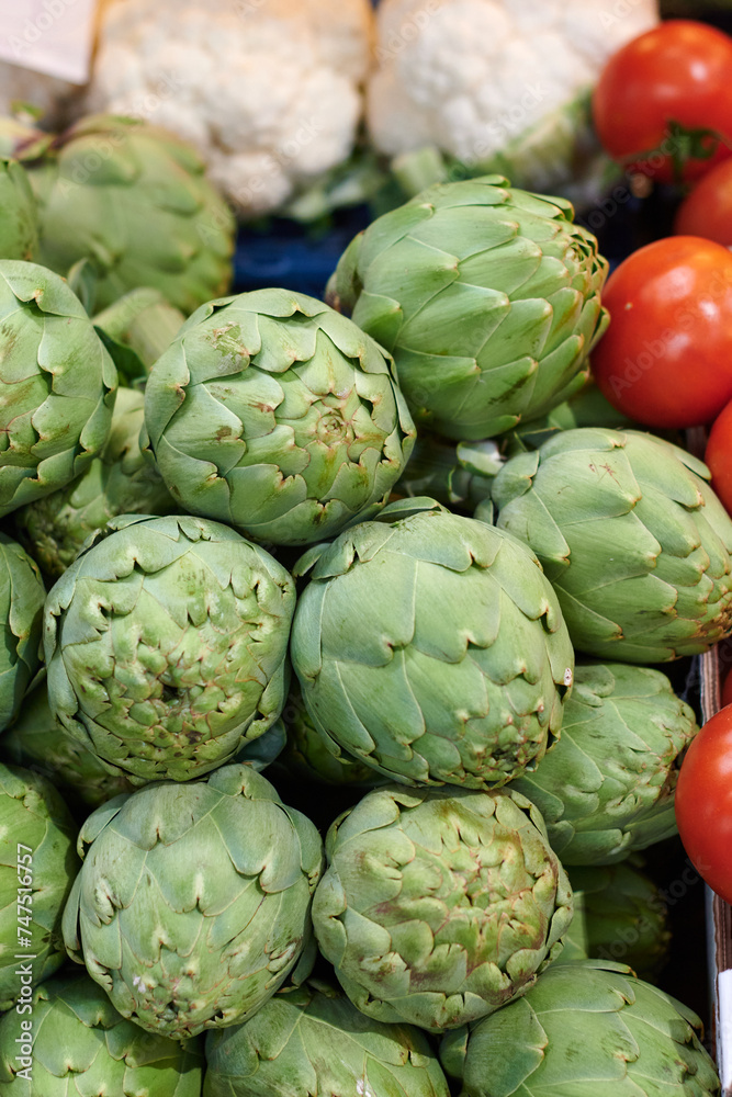 Fototapeta premium Artichokes on a market counter