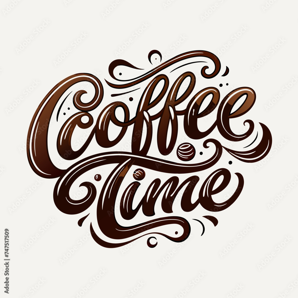 Coffee Time Handwritten Calligraphy Logo Elegant Vector Design